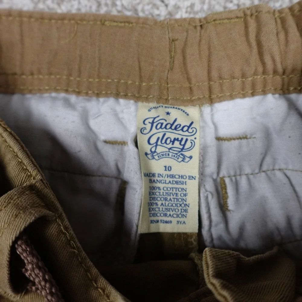 Faded Glory Boys Khaki Cargo Shorts Tan Cotton Twill with Belt Size 10